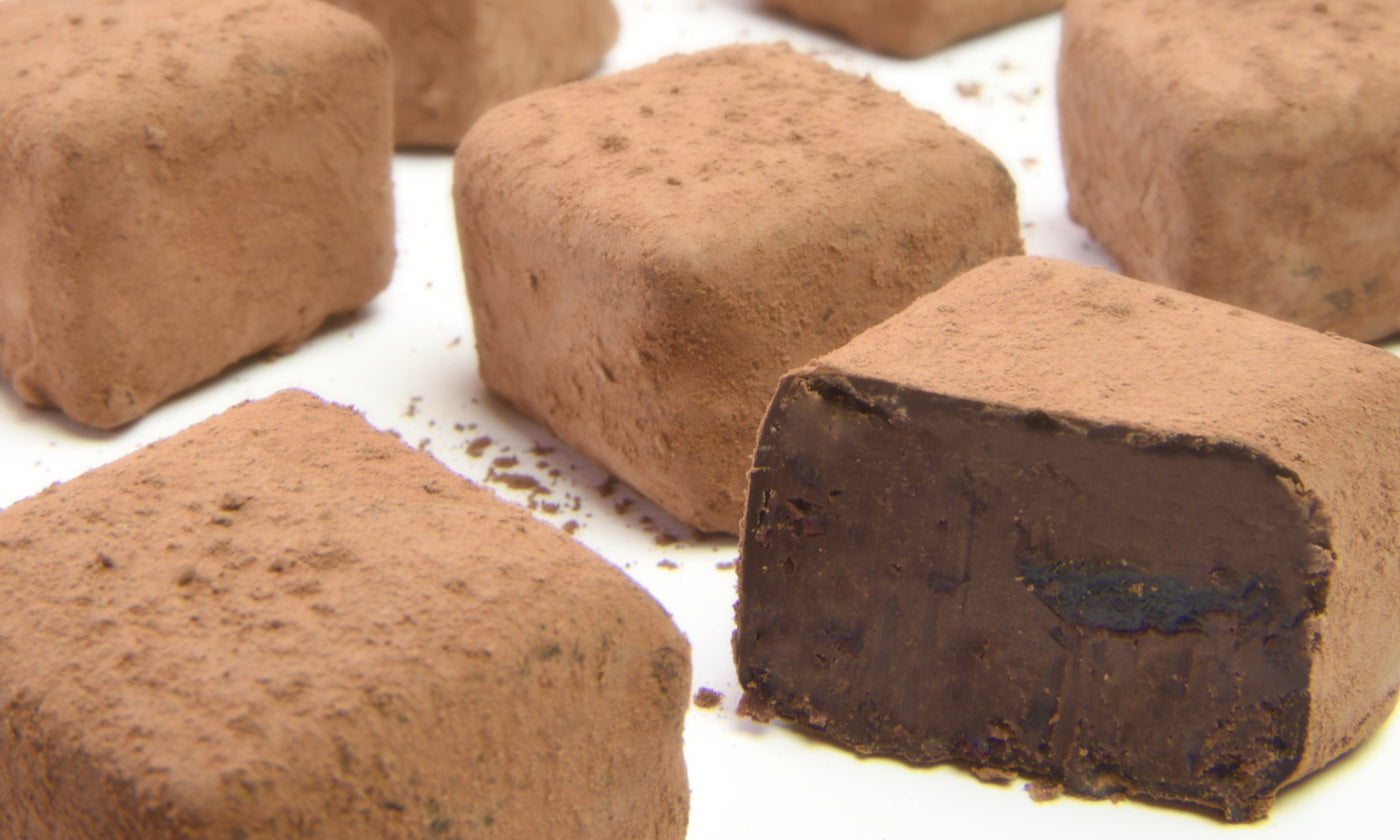 Close-up photo of Booja-Booja chocolate truffles: these ones are Cherry Cognacl 