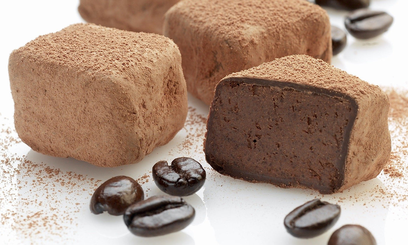 Close-up photo of Booja-Booja chocolate truffles: these ones are Around Midnight Espresso
