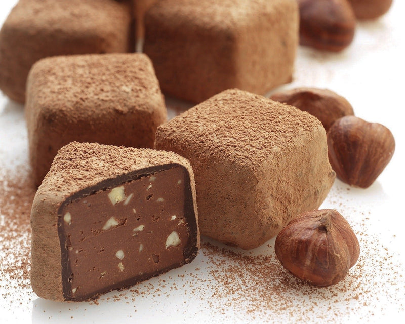 Close-up of Booja-Booja hazelnut crunch vegan and organic chocolate truffles