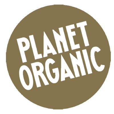 Planet Organic logo in gold